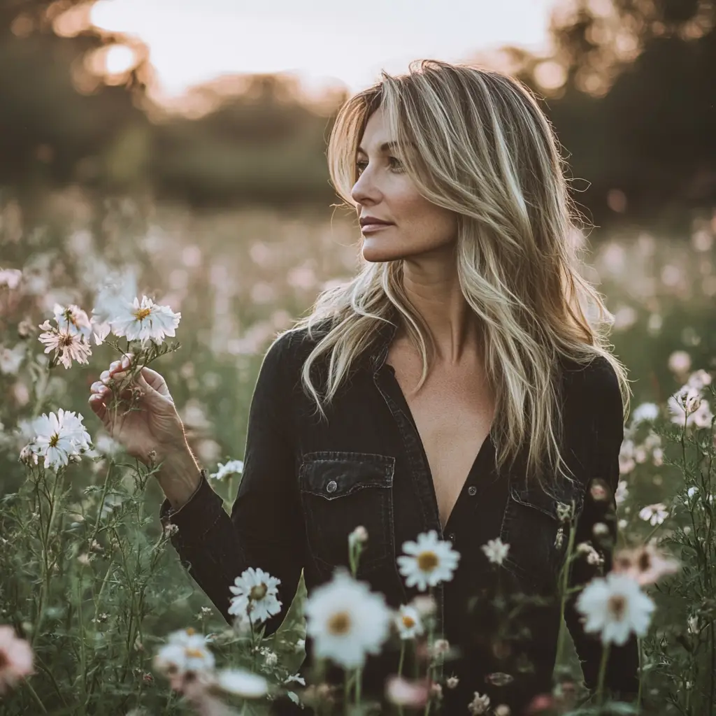 Woman in a field of daisies
